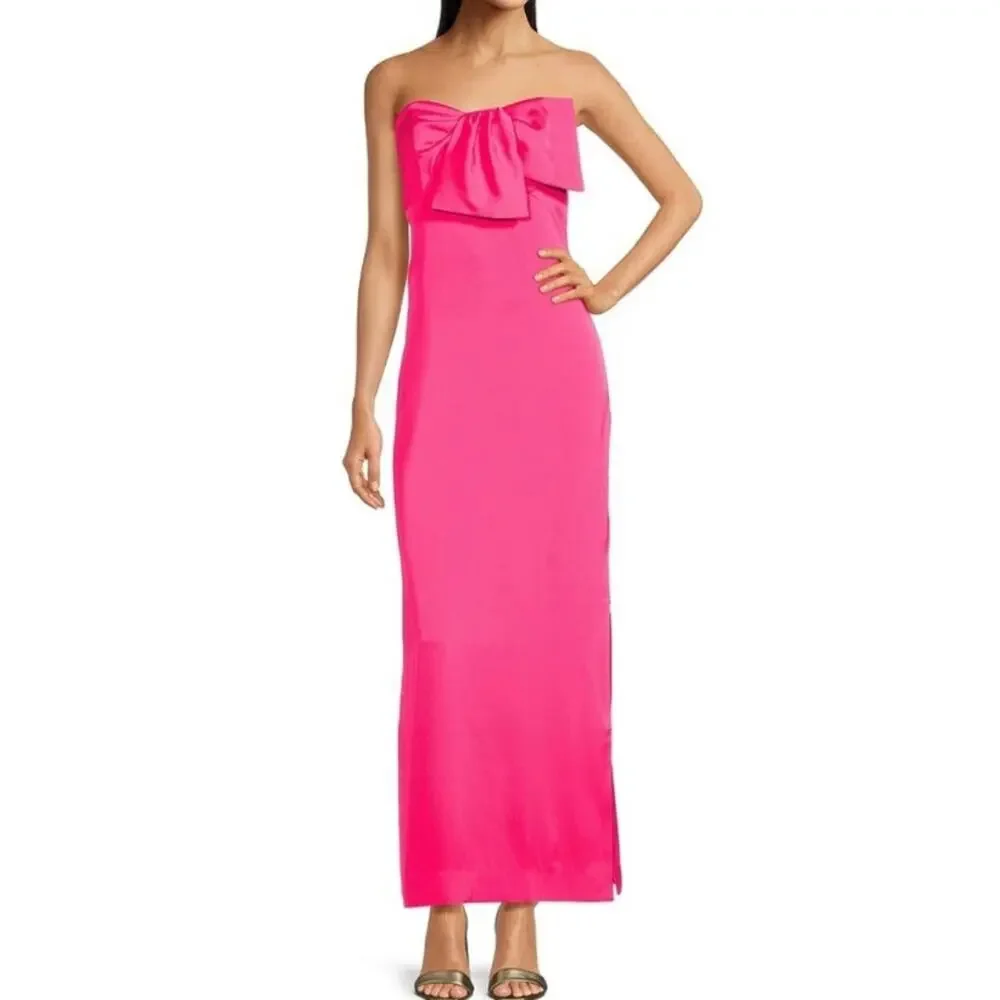 Lilly Pulitzer Carlynn Pink Satin Gown Strapless Side Slits Maxi Event Dress 0